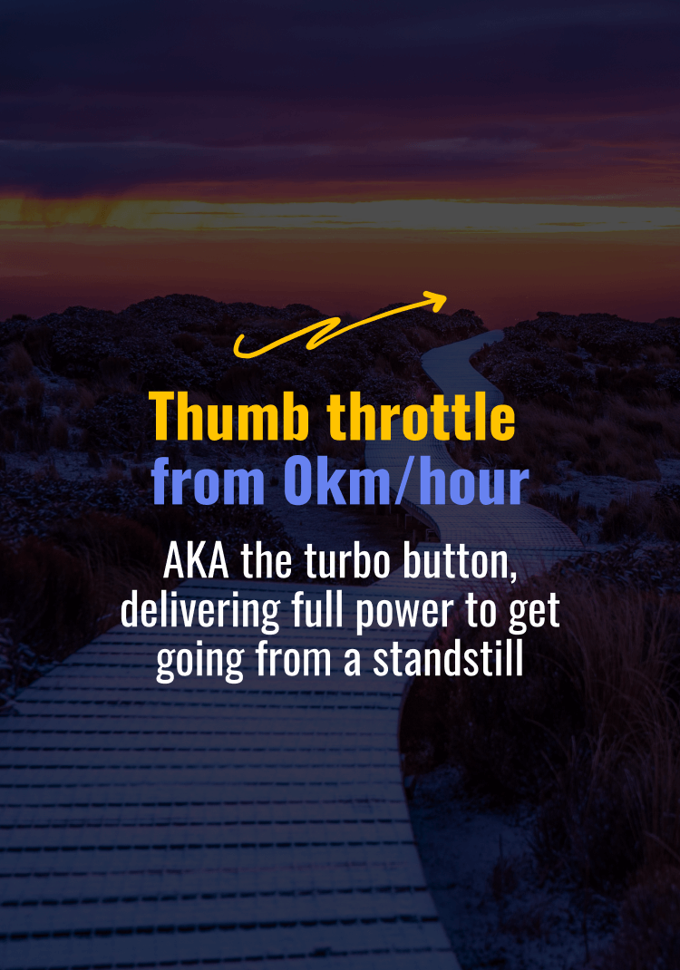 Thumb throttle from 0km/hour. AKA the turbo button, delivering full power to get going from a standstill